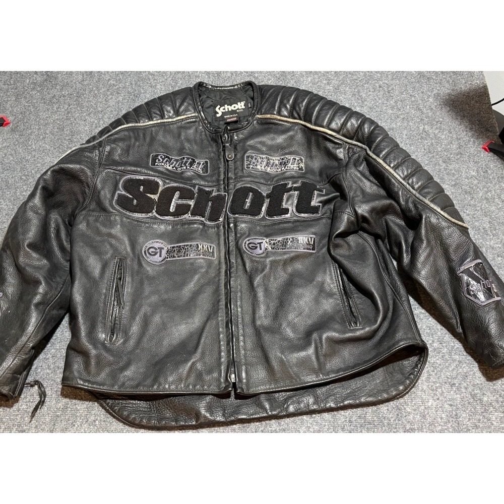 VTG Schott Motorcycle Jacket Mens 6XL Black Preowned Flaws Leather Racing